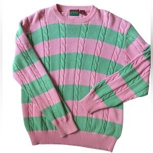 Vintage Oakton Limited Y2K Pink Green Striped Cable Knit Sweater Women Size L
